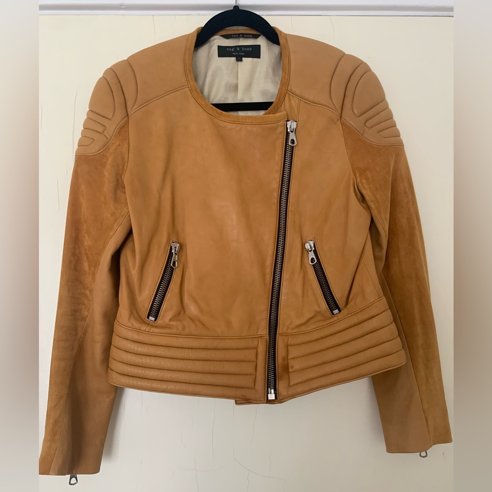 Rag & Bone tan leather and suede moto jacket size 6